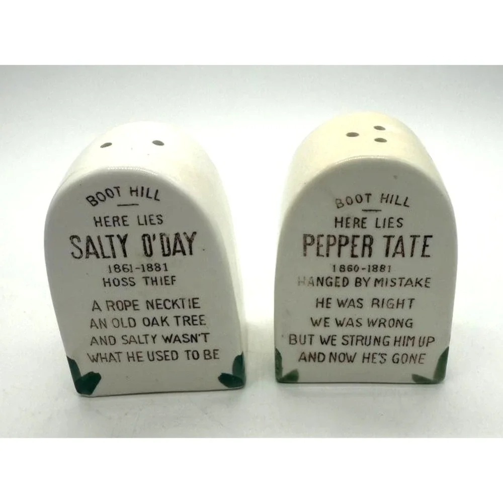 Vintage Boot Hill Tombstone Salt Pepper Shakers Salty O'Day Pepper Tate Japan